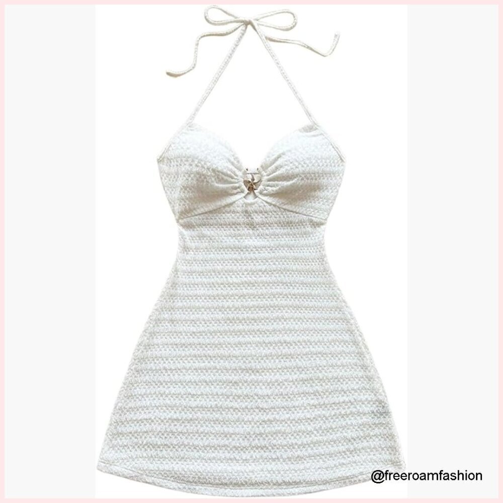Backless Halter Mini Dress Y2K Bodycon Sundress for Beach Vacations